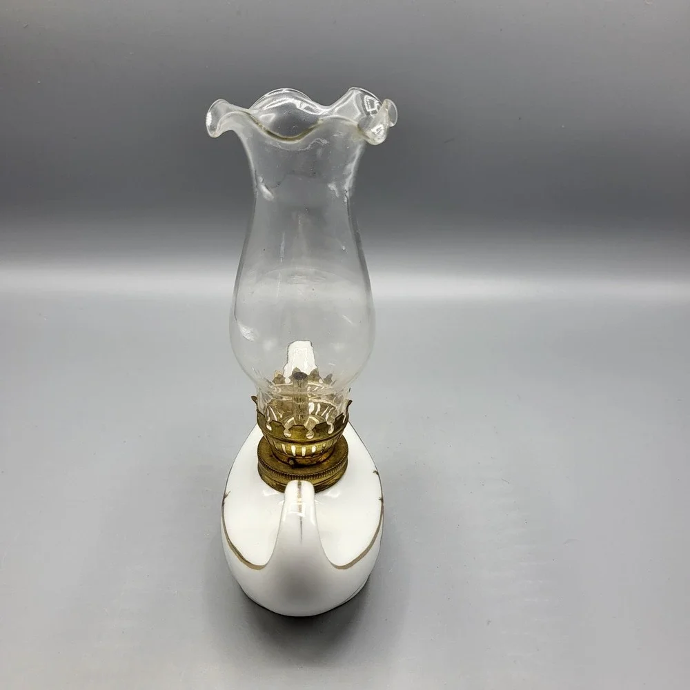 Vtg Genie Aladdin Mini Porcelain Oil Lamp Moss Rose Gold Trim Japan 7.5